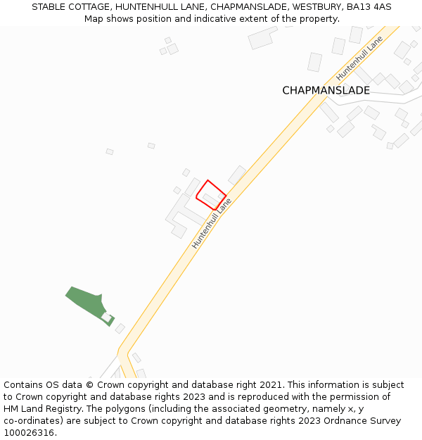 STABLE COTTAGE, HUNTENHULL LANE, CHAPMANSLADE, WESTBURY, BA13 4AS: Location map and indicative extent of plot