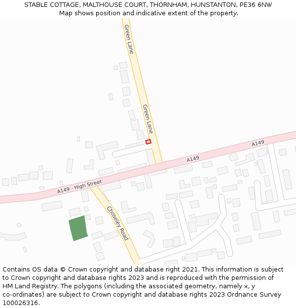 STABLE COTTAGE, MALTHOUSE COURT, THORNHAM, HUNSTANTON, PE36 6NW: Location map and indicative extent of plot