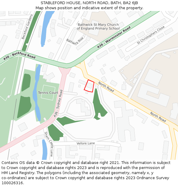 STABLEFORD HOUSE, NORTH ROAD, BATH, BA2 6JB: Location map and indicative extent of plot
