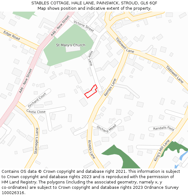 STABLES COTTAGE, HALE LANE, PAINSWICK, STROUD, GL6 6QF: Location map and indicative extent of plot
