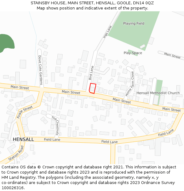 STAINSBY HOUSE, MAIN STREET, HENSALL, GOOLE, DN14 0QZ: Location map and indicative extent of plot