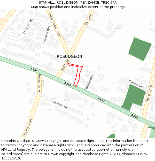 STANHILL, ROSUDGEON, PENZANCE, TR20 9PA: Location map and indicative extent of plot