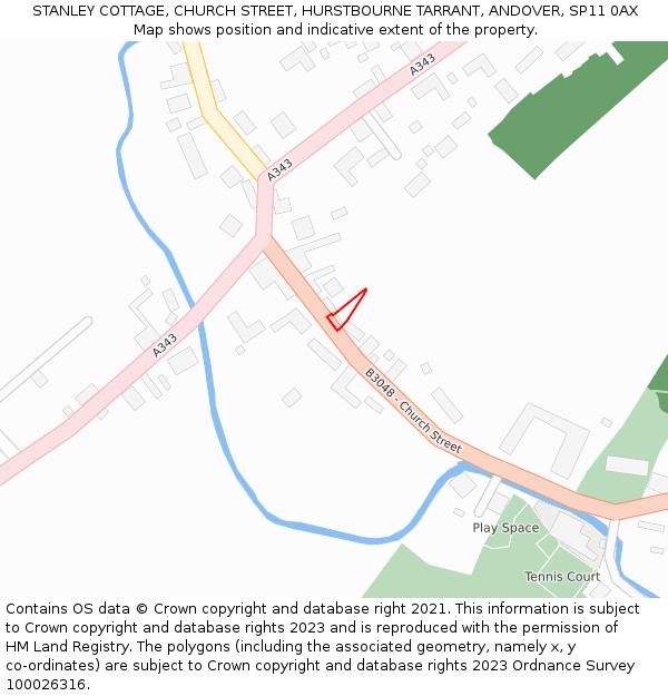 STANLEY COTTAGE, CHURCH STREET, HURSTBOURNE TARRANT, ANDOVER, SP11 0AX: Location map and indicative extent of plot