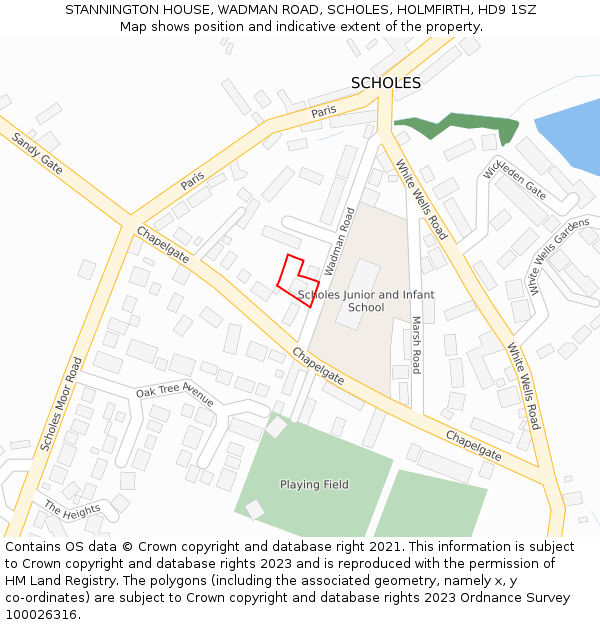 STANNINGTON HOUSE, WADMAN ROAD, SCHOLES, HOLMFIRTH, HD9 1SZ: Location map and indicative extent of plot
