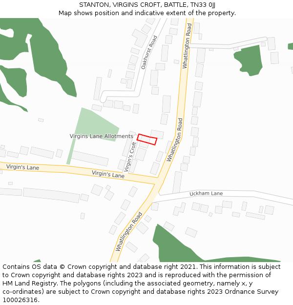 STANTON, VIRGINS CROFT, BATTLE, TN33 0JJ: Location map and indicative extent of plot