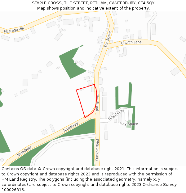 STAPLE CROSS, THE STREET, PETHAM, CANTERBURY, CT4 5QY: Location map and indicative extent of plot