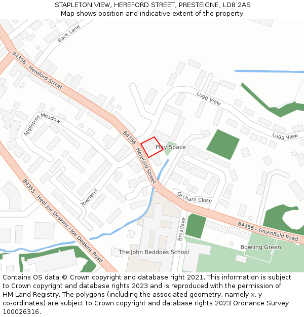 STAPLETON VIEW, HEREFORD STREET, PRESTEIGNE, LD8 2AS: Location map and indicative extent of plot