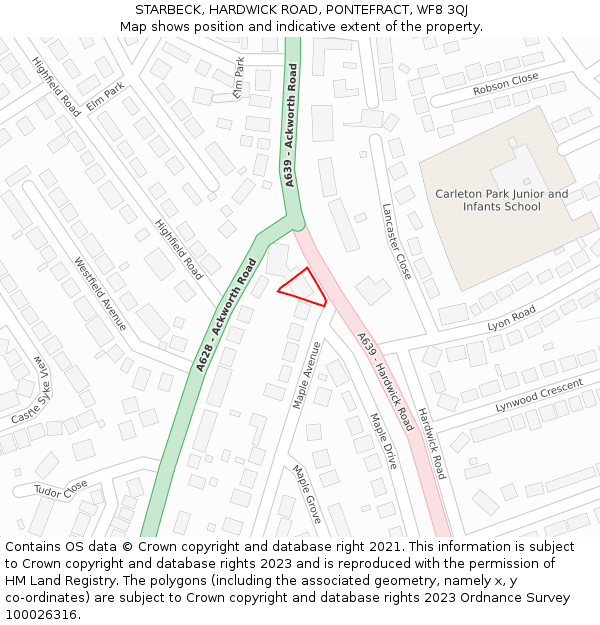 STARBECK, HARDWICK ROAD, PONTEFRACT, WF8 3QJ: Location map and indicative extent of plot