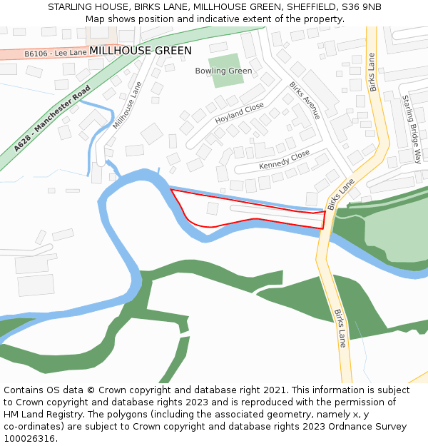 STARLING HOUSE, BIRKS LANE, MILLHOUSE GREEN, SHEFFIELD, S36 9NB: Location map and indicative extent of plot