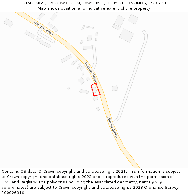 STARLINGS, HARROW GREEN, LAWSHALL, BURY ST EDMUNDS, IP29 4PB: Location map and indicative extent of plot