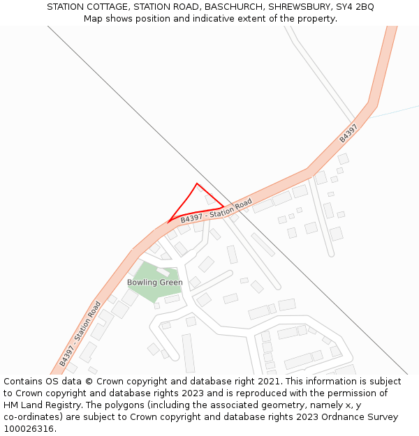 STATION COTTAGE, STATION ROAD, BASCHURCH, SHREWSBURY, SY4 2BQ: Location map and indicative extent of plot
