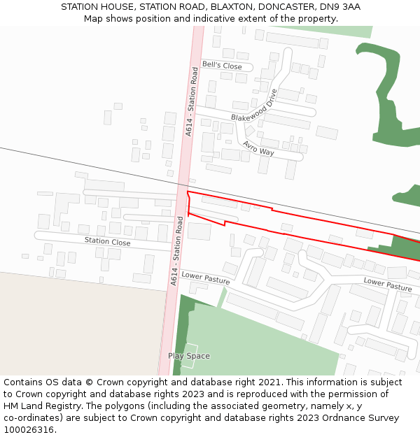 STATION HOUSE, STATION ROAD, BLAXTON, DONCASTER, DN9 3AA: Location map and indicative extent of plot