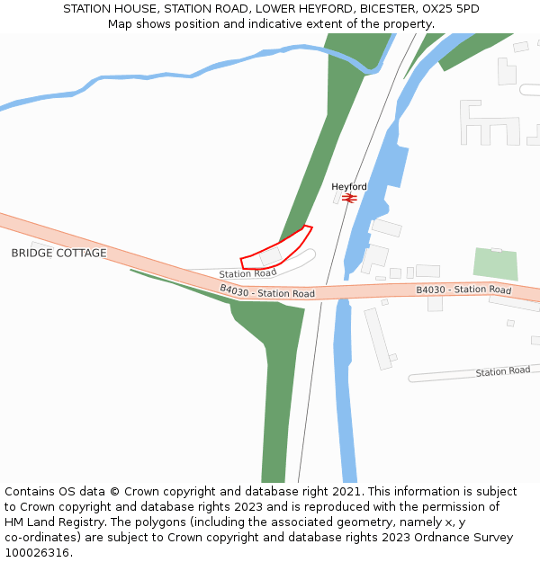 STATION HOUSE, STATION ROAD, LOWER HEYFORD, BICESTER, OX25 5PD: Location map and indicative extent of plot