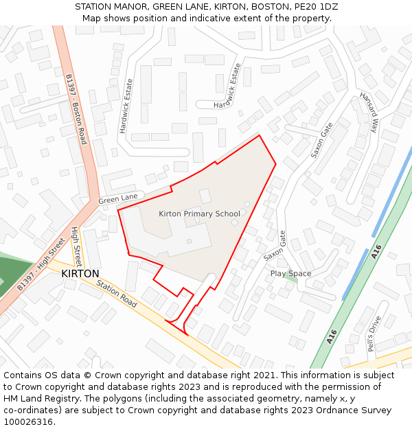 STATION MANOR, GREEN LANE, KIRTON, BOSTON, PE20 1DZ: Location map and indicative extent of plot