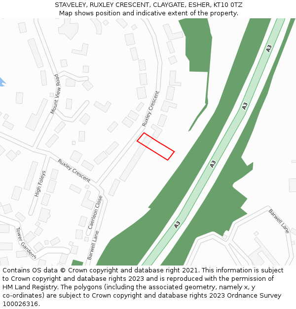 STAVELEY, RUXLEY CRESCENT, CLAYGATE, ESHER, KT10 0TZ: Location map and indicative extent of plot