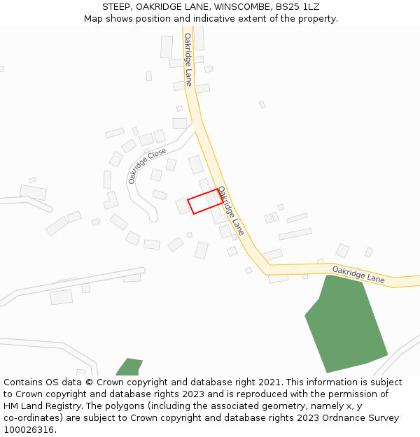 STEEP, OAKRIDGE LANE, WINSCOMBE, BS25 1LZ: Location map and indicative extent of plot