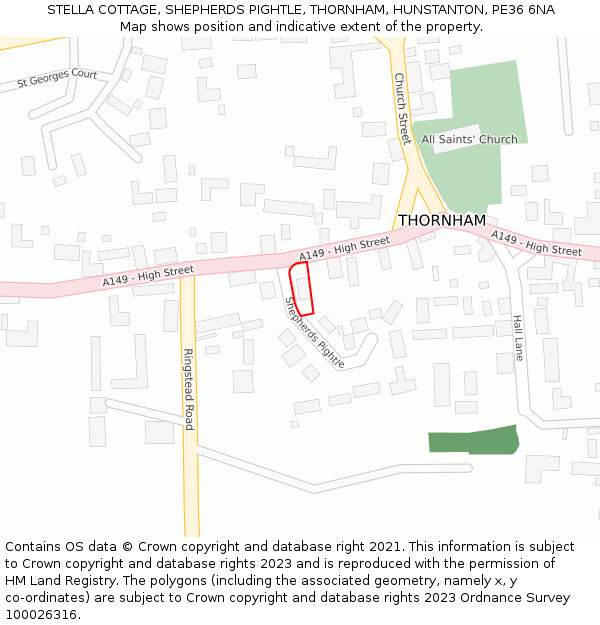 STELLA COTTAGE, SHEPHERDS PIGHTLE, THORNHAM, HUNSTANTON, PE36 6NA: Location map and indicative extent of plot