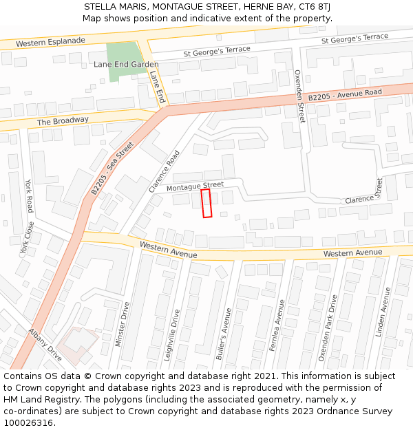 STELLA MARIS, MONTAGUE STREET, HERNE BAY, CT6 8TJ: Location map and indicative extent of plot