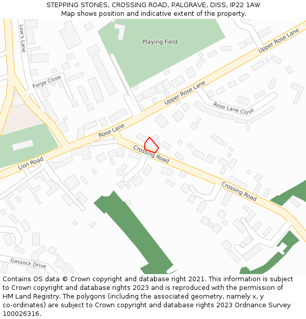 STEPPING STONES, CROSSING ROAD, PALGRAVE, DISS, IP22 1AW: Location map and indicative extent of plot