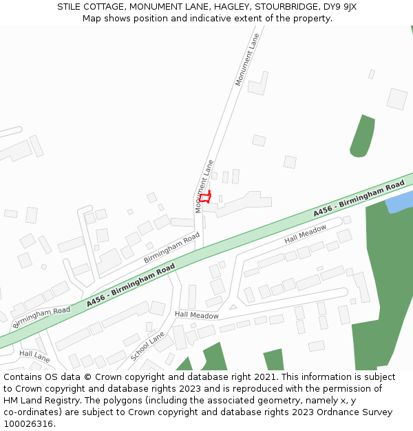STILE COTTAGE, MONUMENT LANE, HAGLEY, STOURBRIDGE, DY9 9JX: Location map and indicative extent of plot