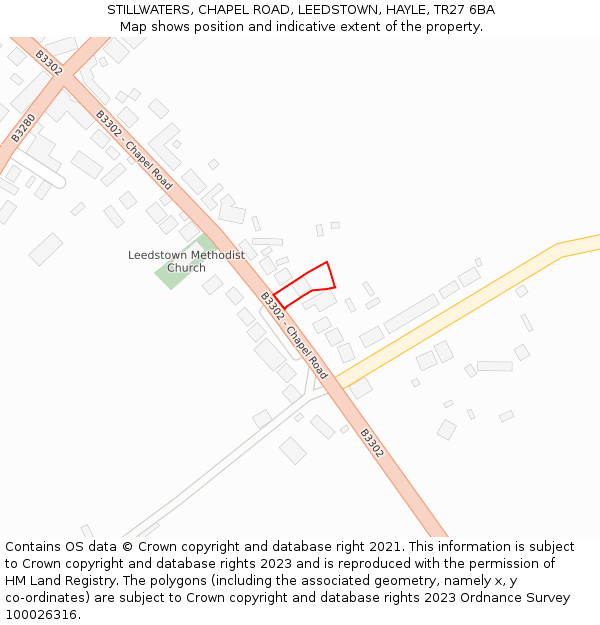 STILLWATERS, CHAPEL ROAD, LEEDSTOWN, HAYLE, TR27 6BA: Location map and indicative extent of plot