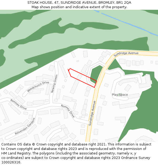 STOAK HOUSE, 47, SUNDRIDGE AVENUE, BROMLEY, BR1 2QA: Location map and indicative extent of plot
