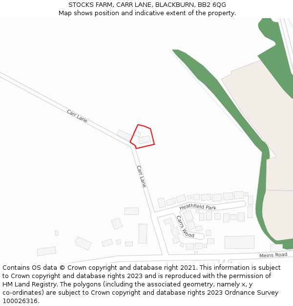 STOCKS FARM, CARR LANE, BLACKBURN, BB2 6QG: Location map and indicative extent of plot