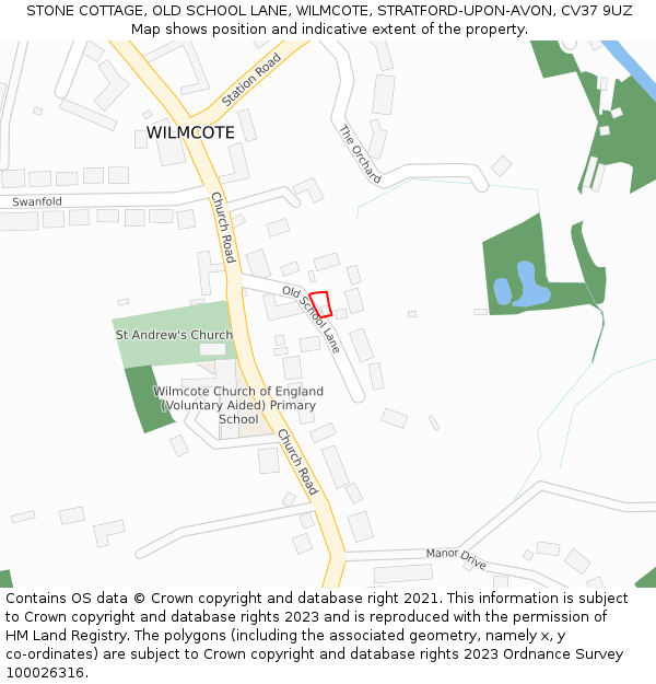 STONE COTTAGE, OLD SCHOOL LANE, WILMCOTE, STRATFORD-UPON-AVON, CV37 9UZ: Location map and indicative extent of plot