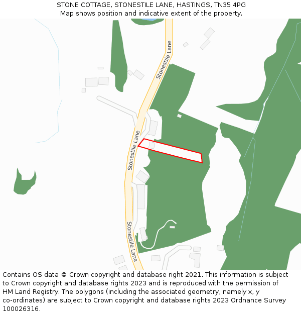 STONE COTTAGE, STONESTILE LANE, HASTINGS, TN35 4PG: Location map and indicative extent of plot