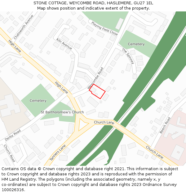 STONE COTTAGE, WEYCOMBE ROAD, HASLEMERE, GU27 1EL: Location map and indicative extent of plot