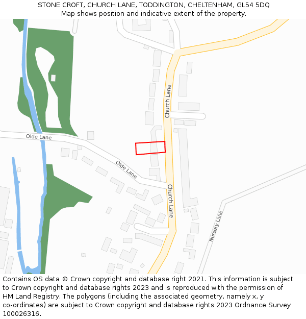STONE CROFT, CHURCH LANE, TODDINGTON, CHELTENHAM, GL54 5DQ: Location map and indicative extent of plot