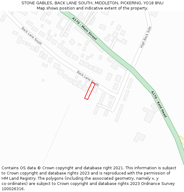 STONE GABLES, BACK LANE SOUTH, MIDDLETON, PICKERING, YO18 8NU: Location map and indicative extent of plot