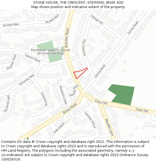 STONE HOUSE, THE CRESCENT, STEYNING, BN44 3GD: Location map and indicative extent of plot