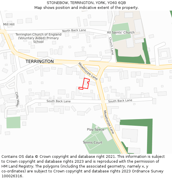 STONEBOW, TERRINGTON, YORK, YO60 6QB: Location map and indicative extent of plot