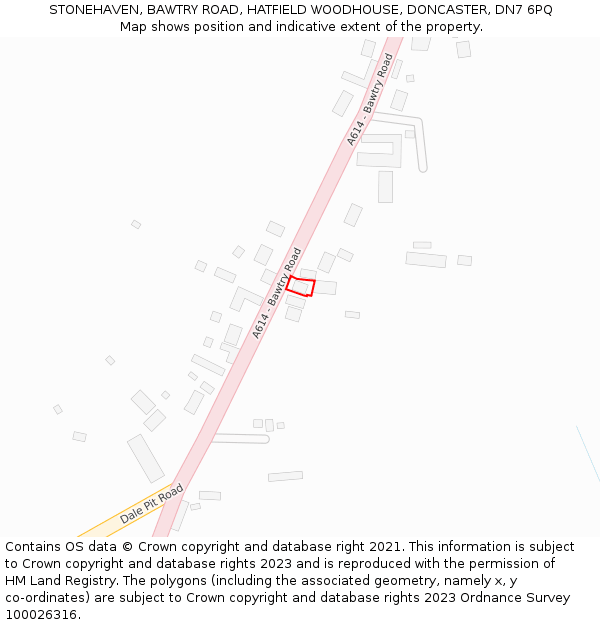 STONEHAVEN, BAWTRY ROAD, HATFIELD WOODHOUSE, DONCASTER, DN7 6PQ: Location map and indicative extent of plot