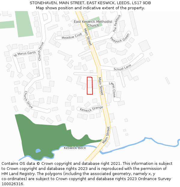 STONEHAVEN, MAIN STREET, EAST KESWICK, LEEDS, LS17 9DB: Location map and indicative extent of plot