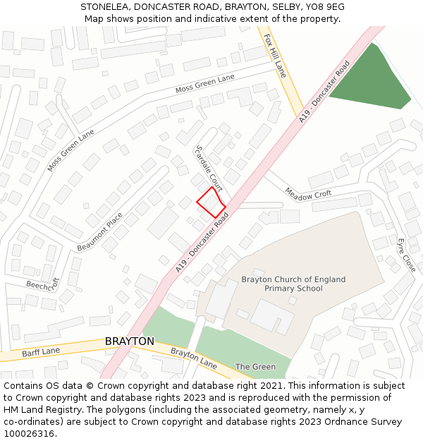 STONELEA, DONCASTER ROAD, BRAYTON, SELBY, YO8 9EG: Location map and indicative extent of plot