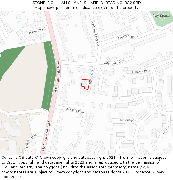 STONELEIGH, HALLS LANE, SHINFIELD, READING, RG2 9BD: Location map and indicative extent of plot