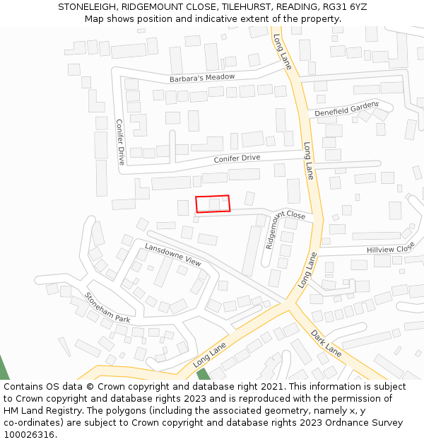STONELEIGH, RIDGEMOUNT CLOSE, TILEHURST, READING, RG31 6YZ: Location map and indicative extent of plot