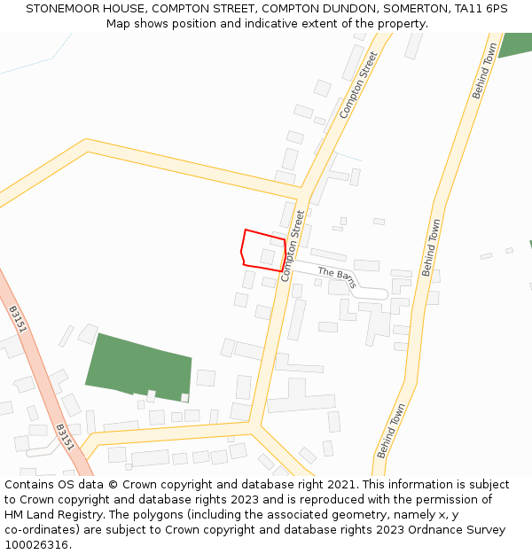 STONEMOOR HOUSE, COMPTON STREET, COMPTON DUNDON, SOMERTON, TA11 6PS: Location map and indicative extent of plot