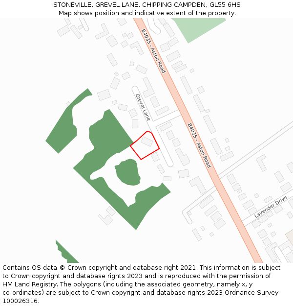 STONEVILLE, GREVEL LANE, CHIPPING CAMPDEN, GL55 6HS: Location map and indicative extent of plot