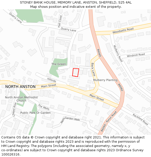 STONEY BANK HOUSE, MEMORY LANE, ANSTON, SHEFFIELD, S25 4AL: Location map and indicative extent of plot