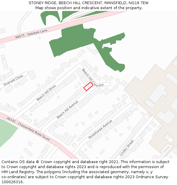 STONEY RIDGE, BEECH HILL CRESCENT, MANSFIELD, NG19 7EW: Location map and indicative extent of plot