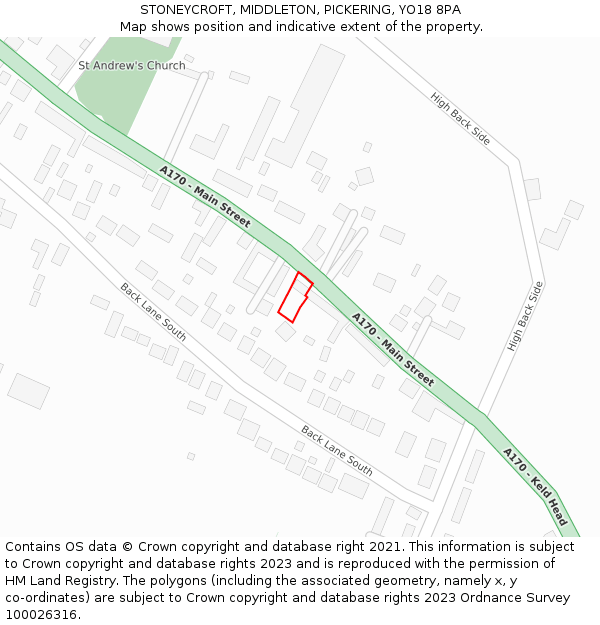 STONEYCROFT, MIDDLETON, PICKERING, YO18 8PA: Location map and indicative extent of plot