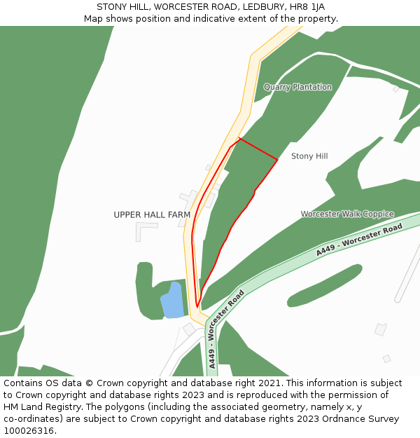 STONY HILL, WORCESTER ROAD, LEDBURY, HR8 1JA: Location map and indicative extent of plot