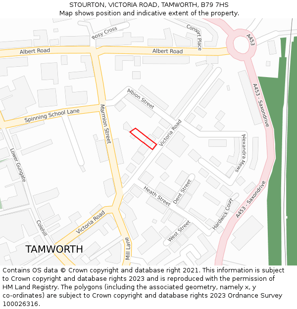 STOURTON, VICTORIA ROAD, TAMWORTH, B79 7HS: Location map and indicative extent of plot