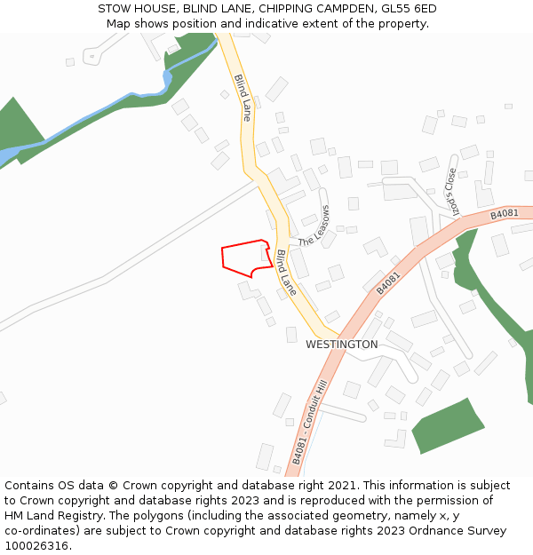 STOW HOUSE, BLIND LANE, CHIPPING CAMPDEN, GL55 6ED: Location map and indicative extent of plot