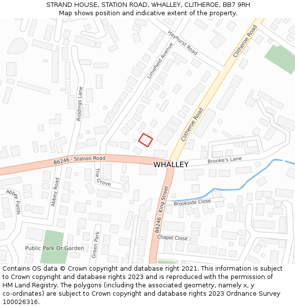 STRAND HOUSE, STATION ROAD, WHALLEY, CLITHEROE, BB7 9RH: Location map and indicative extent of plot