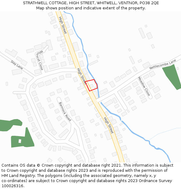 STRATHWELL COTTAGE, HIGH STREET, WHITWELL, VENTNOR, PO38 2QE: Location map and indicative extent of plot