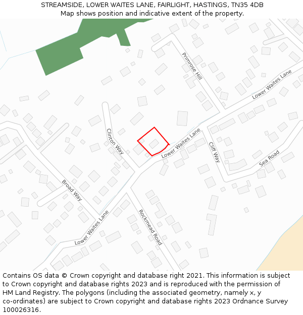 STREAMSIDE, LOWER WAITES LANE, FAIRLIGHT, HASTINGS, TN35 4DB: Location map and indicative extent of plot